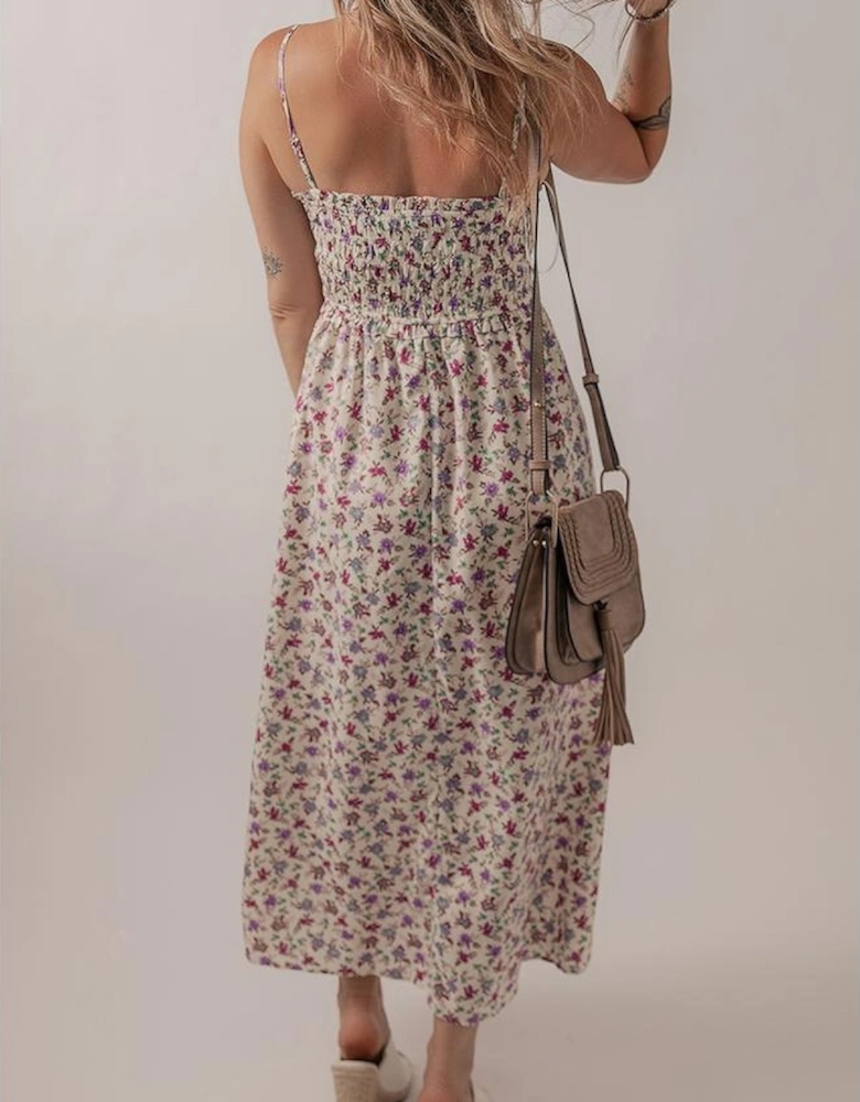 Multicolour Bohemian Ditsy Floral Smocked Fit Flare Sundress