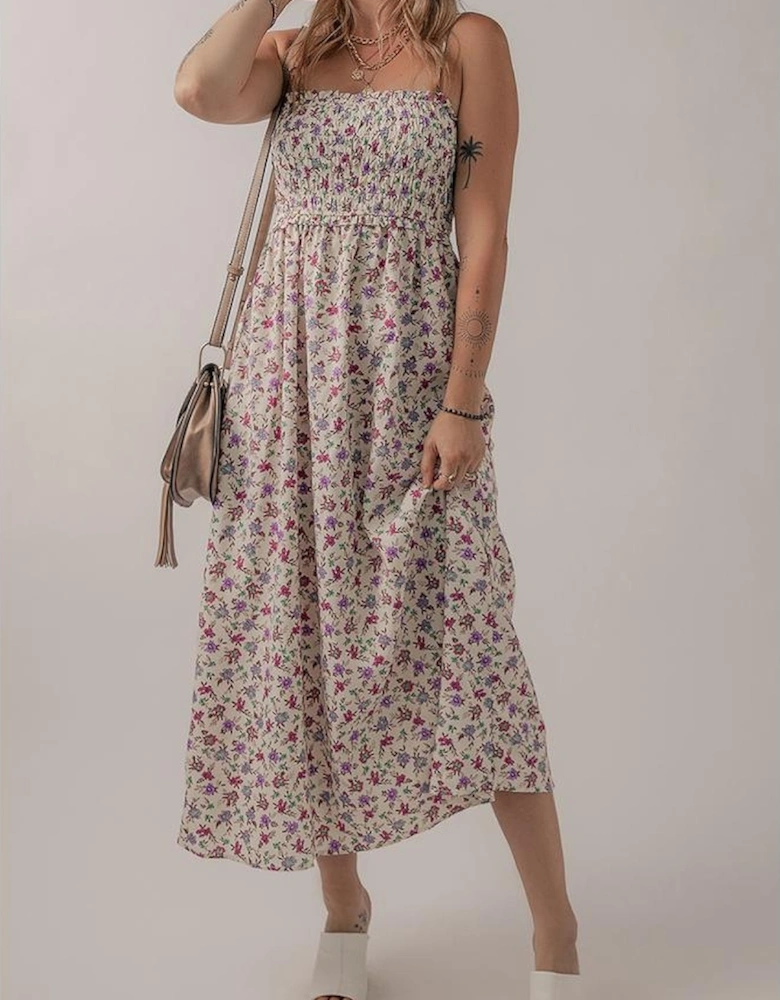 Multicolour Bohemian Ditsy Floral Smocked Fit Flare Sundress