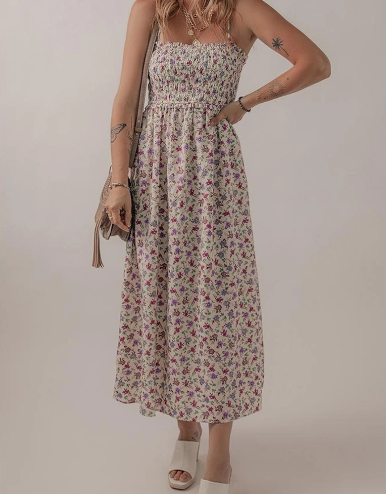 Multicolour Bohemian Ditsy Floral Smocked Fit Flare Sundress