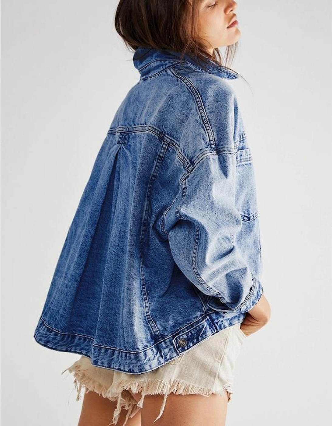 Dark Blue Washed Oversize Pocketed Denim Jacket