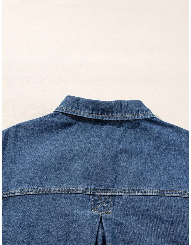Dark Blue Washed Oversize Pocketed Denim Jacket
