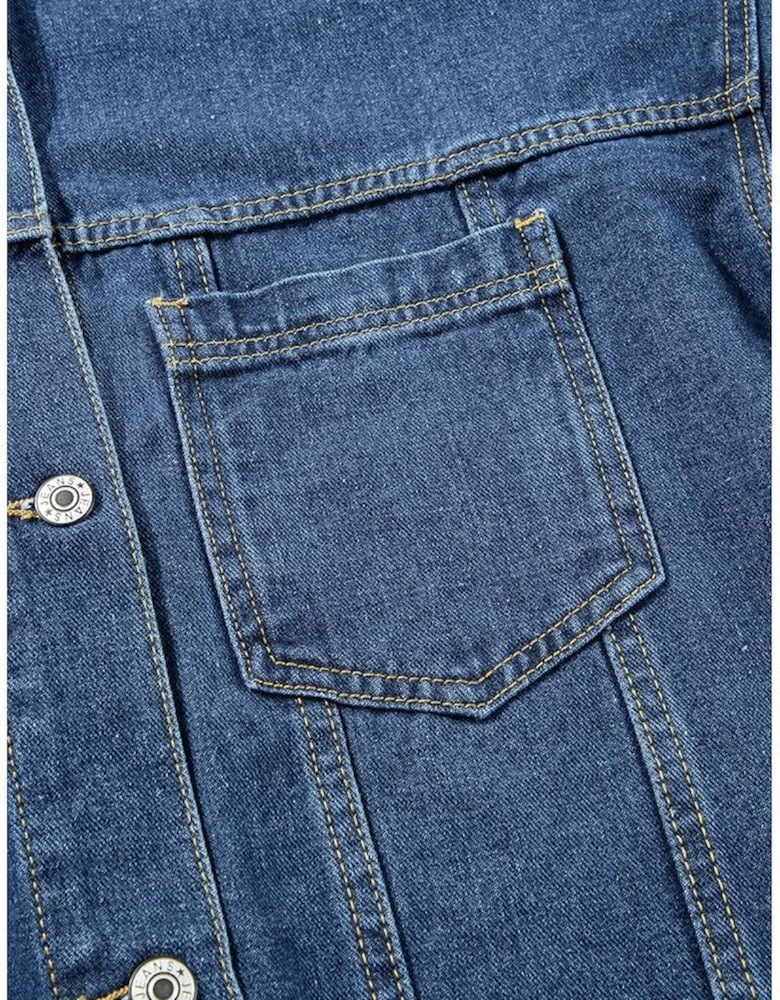 Dark Blue Washed Oversize Pocketed Denim Jacket