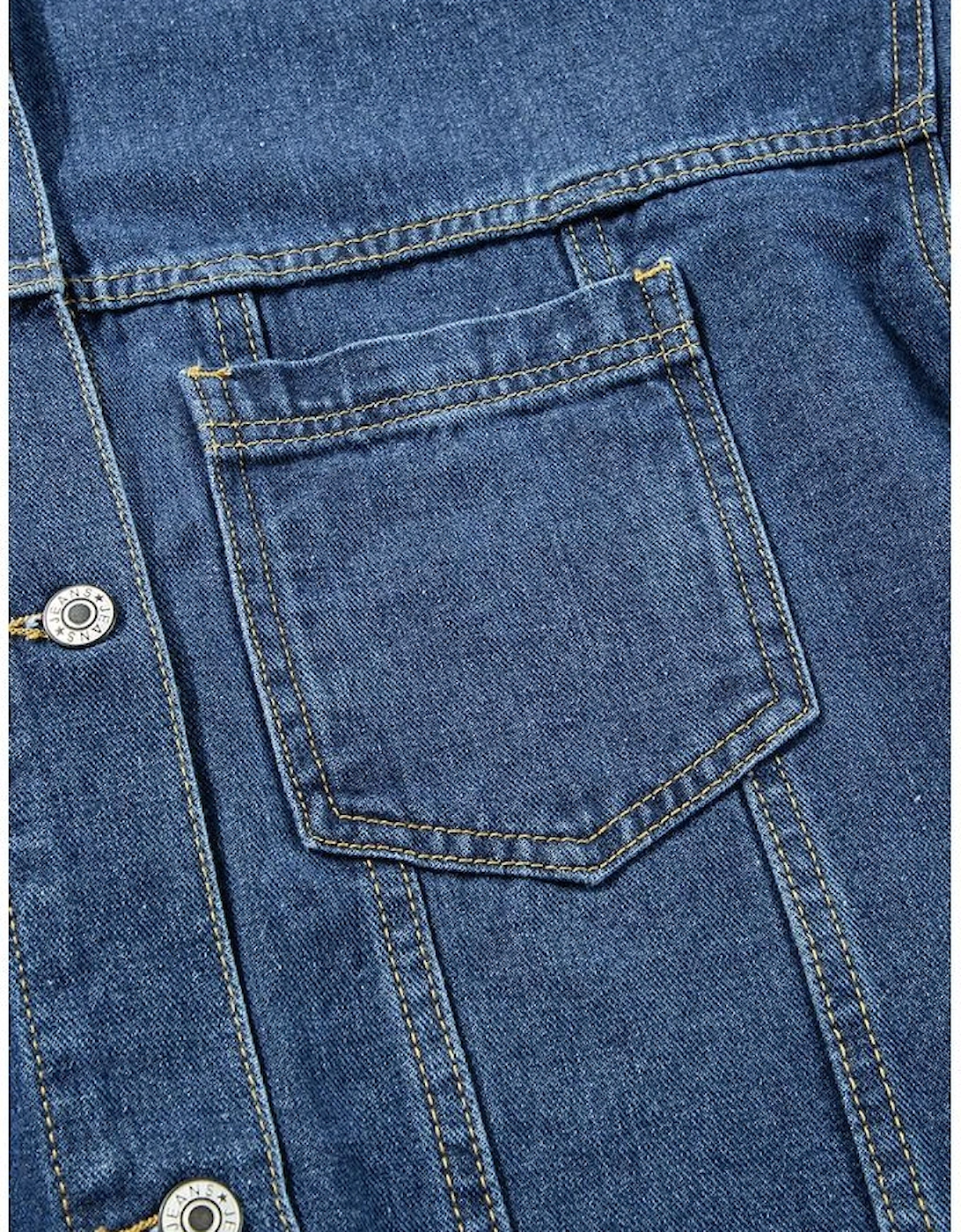 Dark Blue Washed Oversize Pocketed Denim Jacket