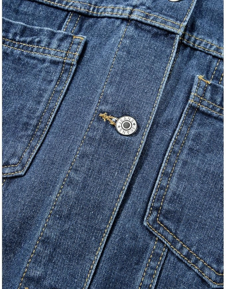 Dark Blue Washed Oversize Pocketed Denim Jacket