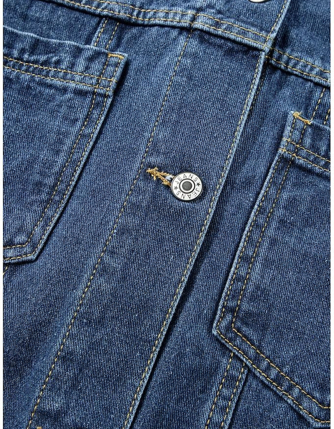 Dark Blue Washed Oversize Pocketed Denim Jacket