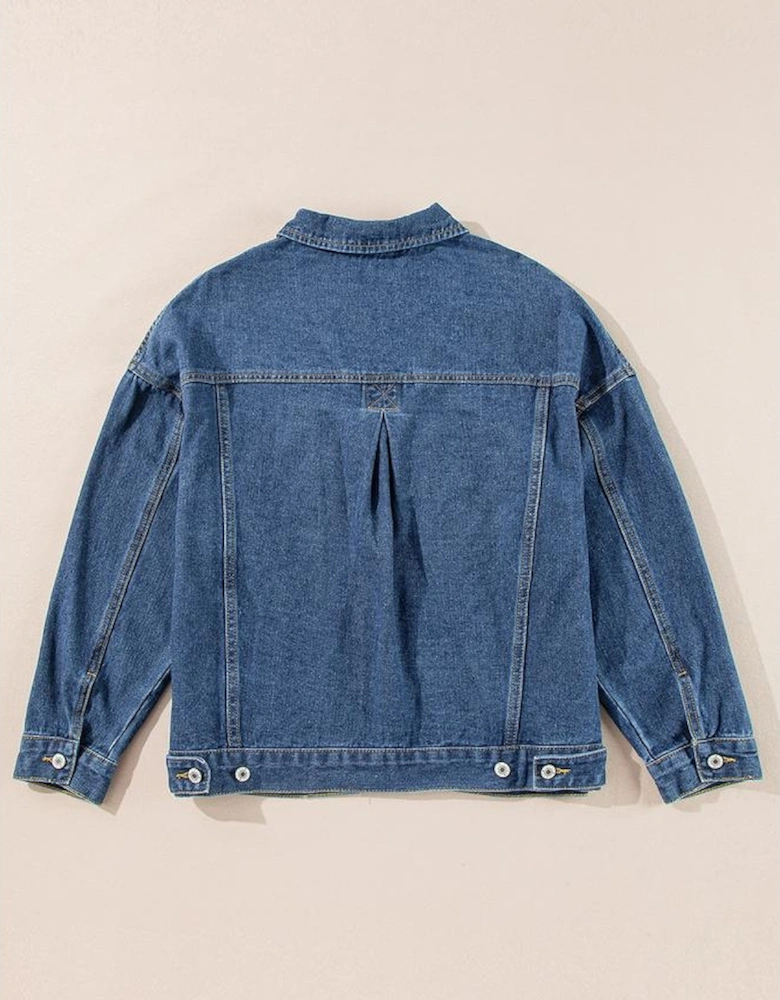 Dark Blue Washed Oversize Pocketed Denim Jacket