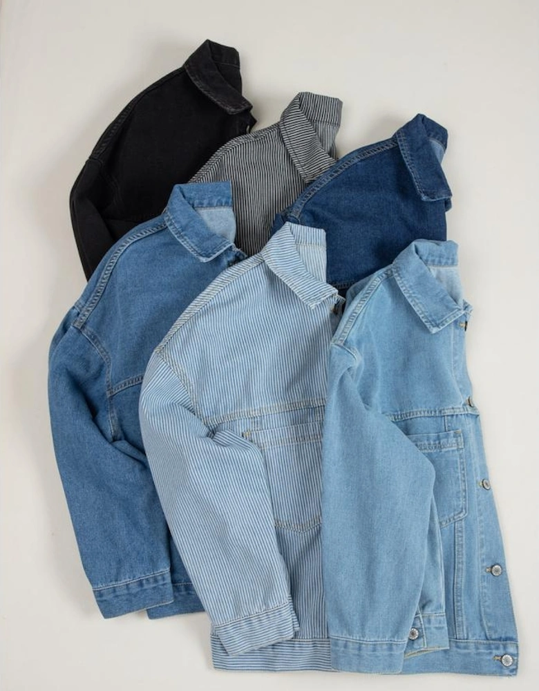 Dark Blue Washed Oversize Pocketed Denim Jacket
