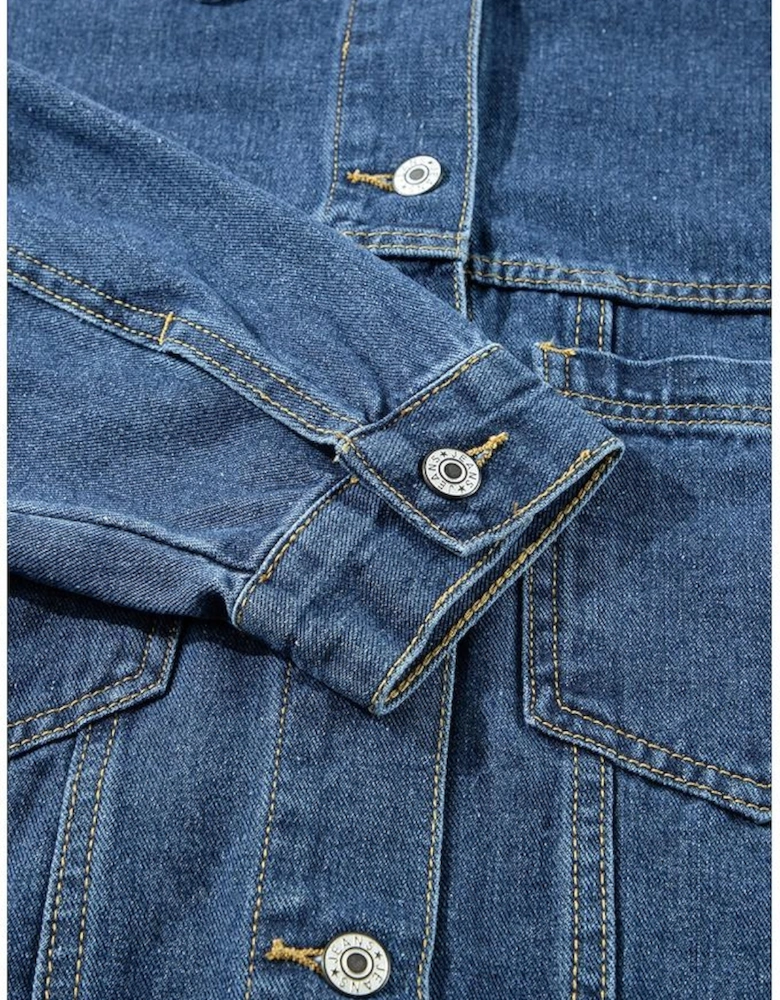 Dark Blue Washed Oversize Pocketed Denim Jacket