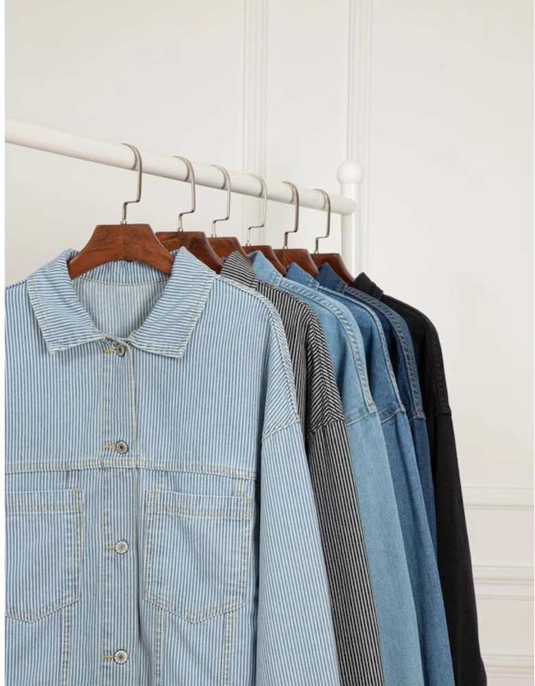 Dark Blue Washed Oversize Pocketed Denim Jacket