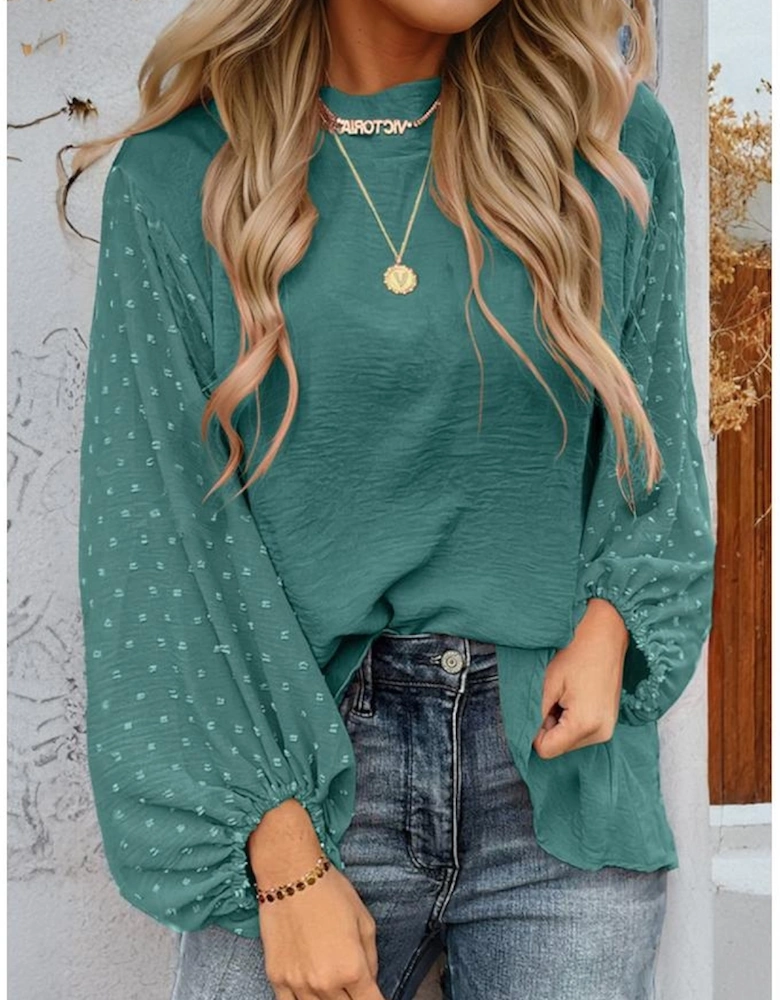 Skobeloff Swiss Dot Balloon Sleeve Loose Blouse