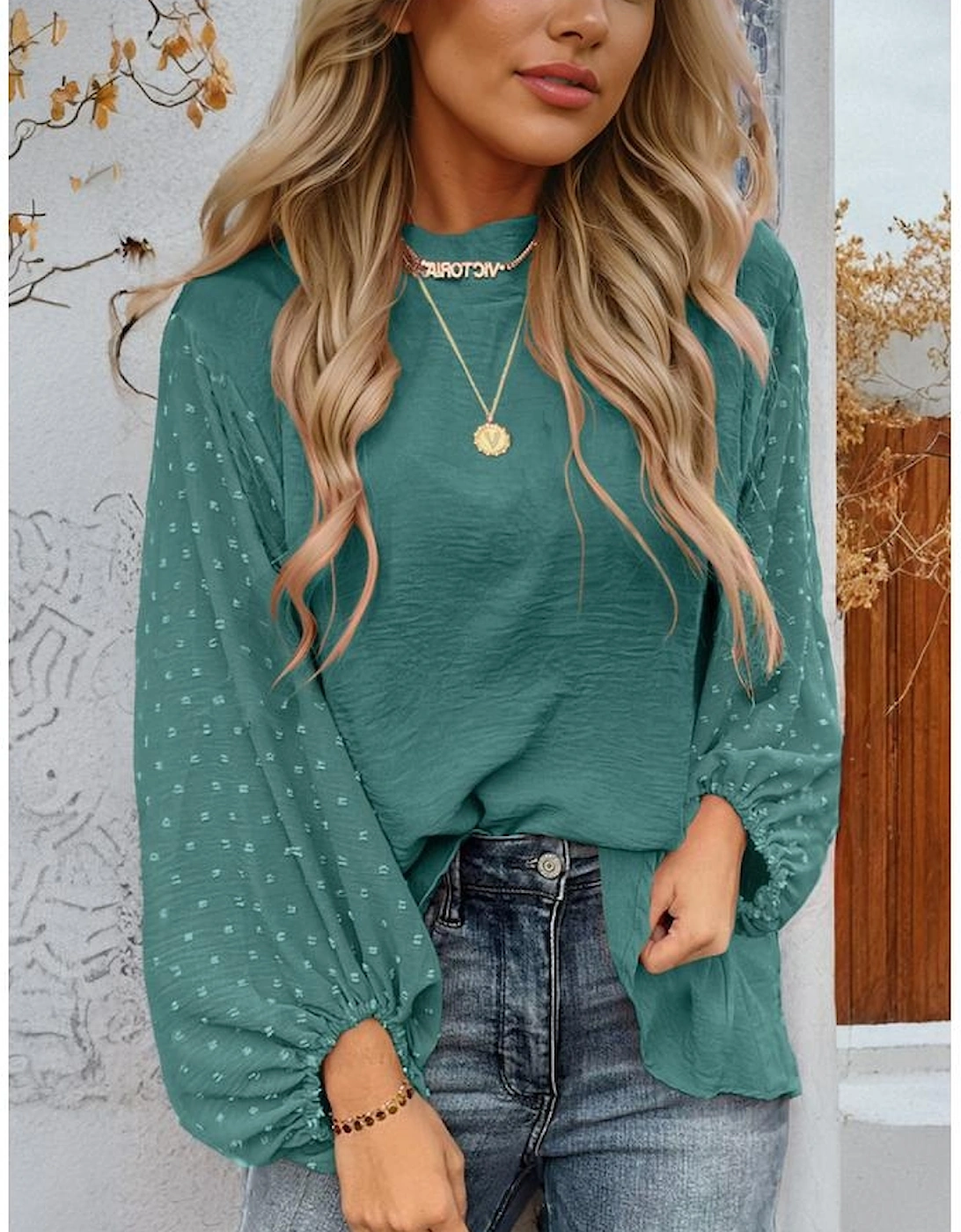 Skobeloff Swiss Dot Balloon Sleeve Loose Blouse