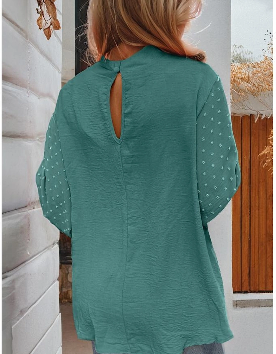 Skobeloff Swiss Dot Balloon Sleeve Loose Blouse