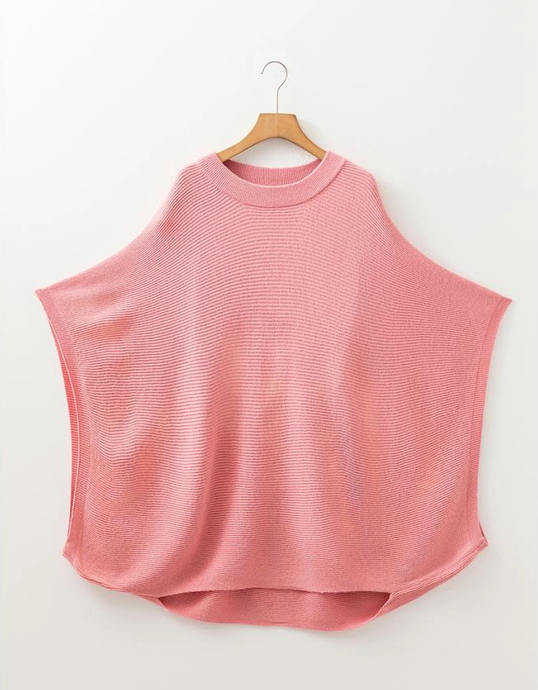 Light Pink Ribbed Knit Half Sleeve Plus Size Poncho Style Sweater