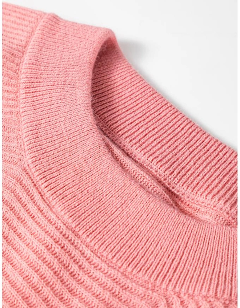 Light Pink Ribbed Knit Half Sleeve Plus Size Poncho Style Sweater