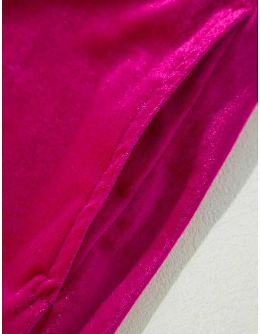 Rose Red Solid Velvet Ruffled Two Piece Pants Set