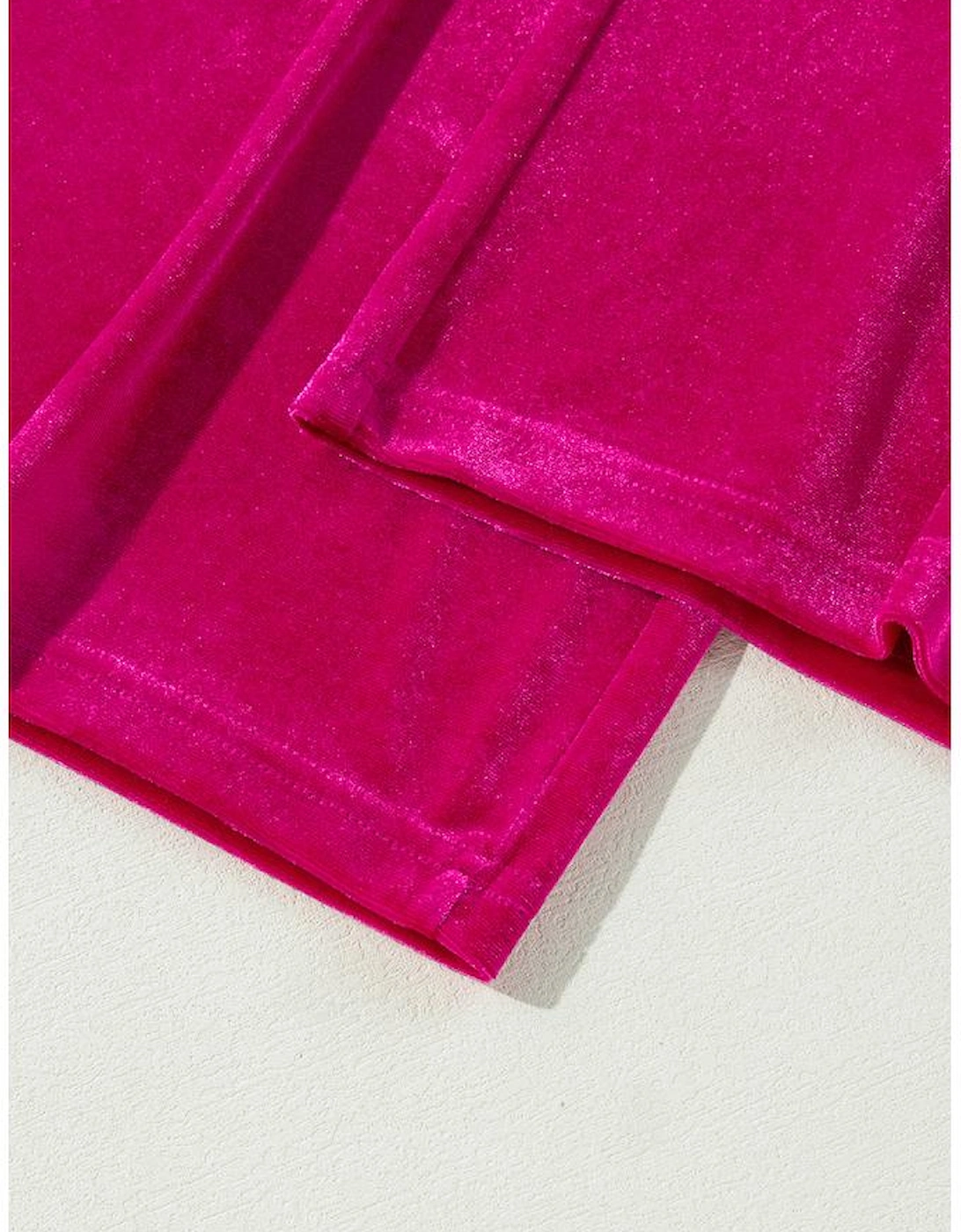 Rose Red Solid Velvet Ruffled Two Piece Pants Set