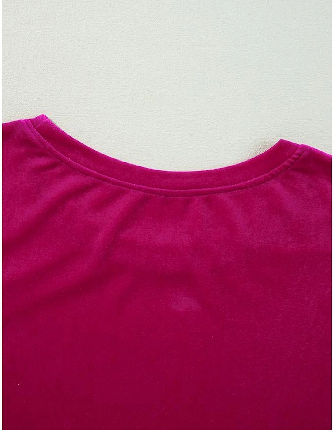 Rose Red Solid Velvet Ruffled Two Piece Pants Set