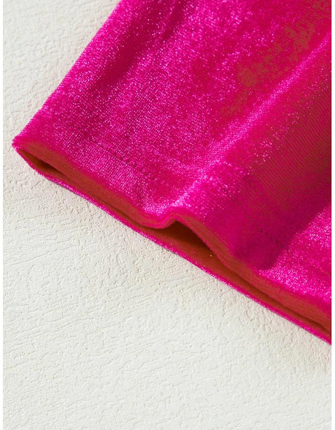 Rose Red Solid Velvet Ruffled Two Piece Pants Set