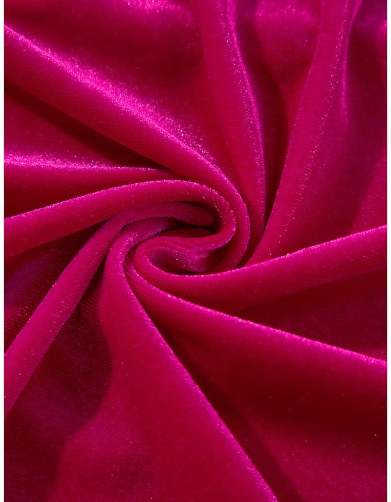 Rose Red Solid Velvet Ruffled Two Piece Pants Set