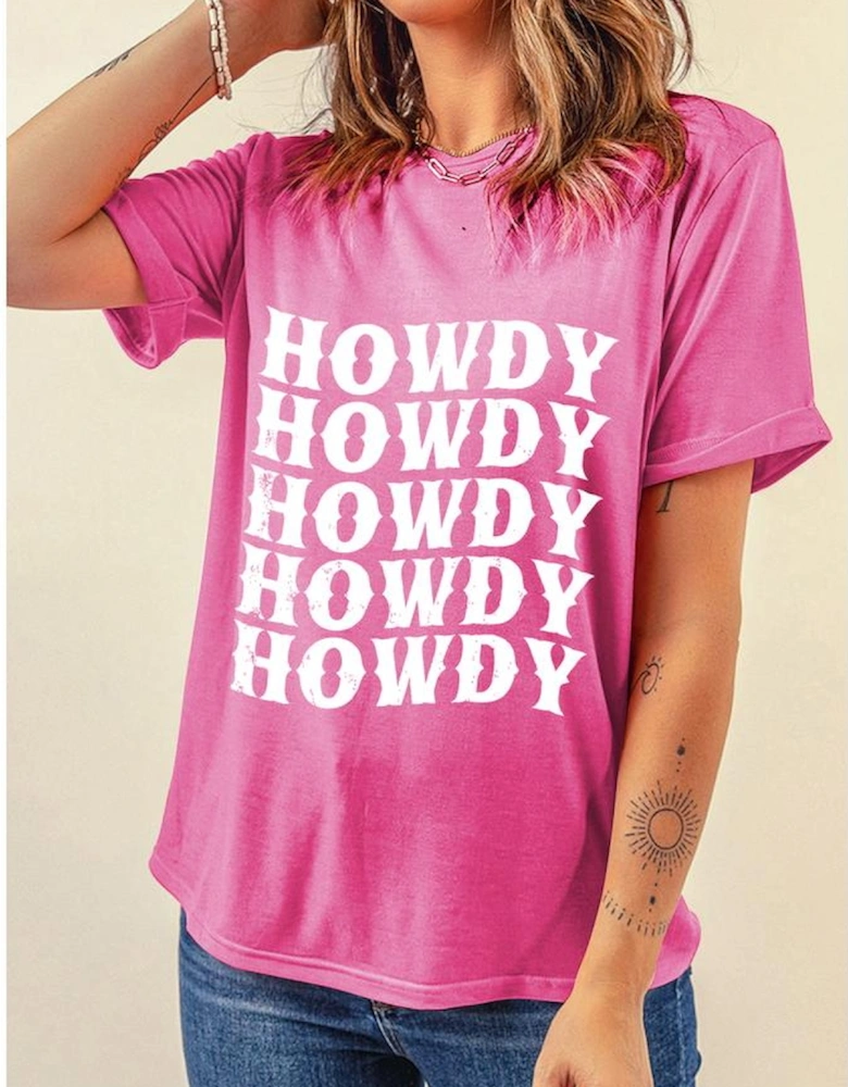 Sachet Pink HOWDY Graphic Western Crew Neck Tee