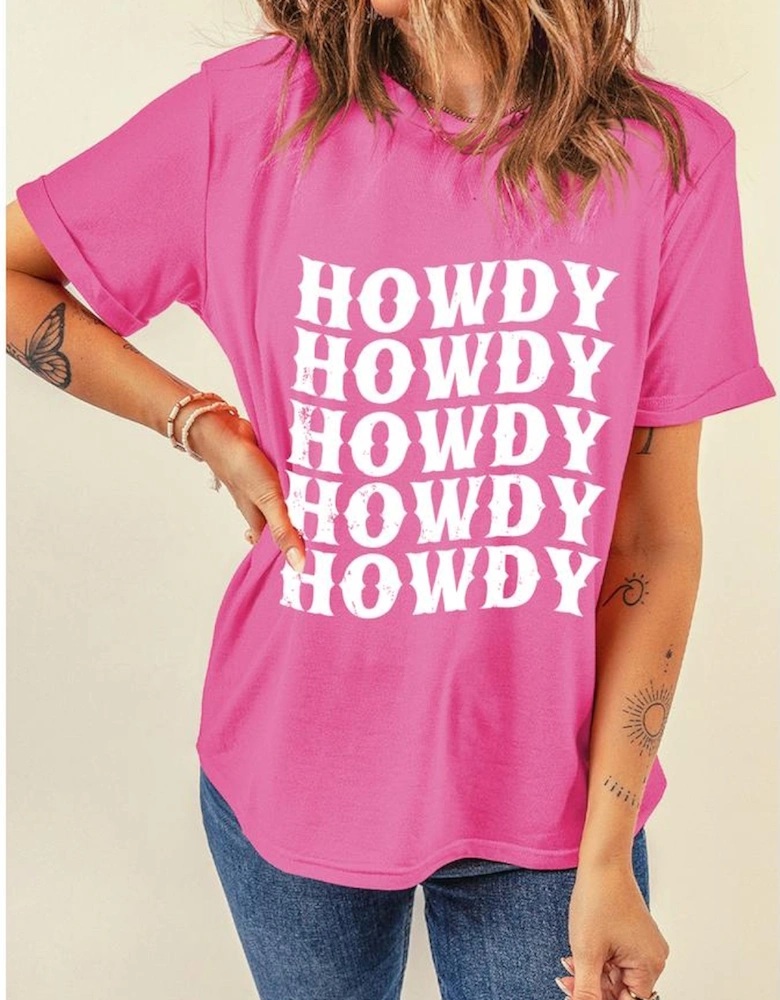 Sachet Pink HOWDY Graphic Western Crew Neck Tee