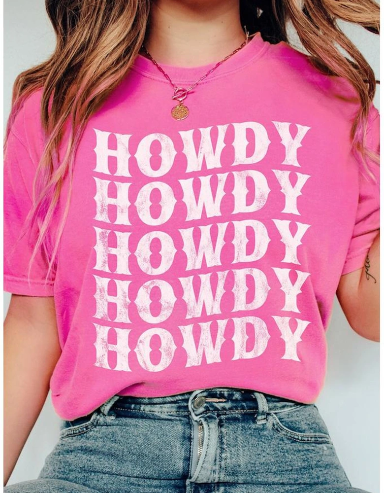 Sachet Pink HOWDY Graphic Western Crew Neck Tee
