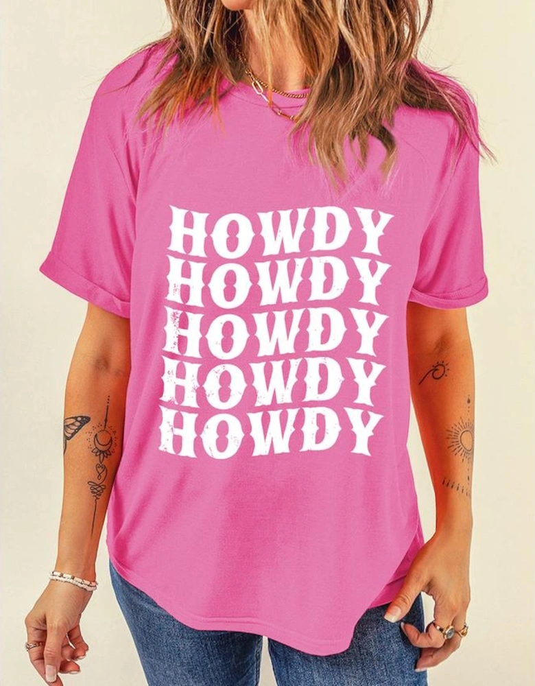 Sachet Pink HOWDY Graphic Western Crew Neck Tee