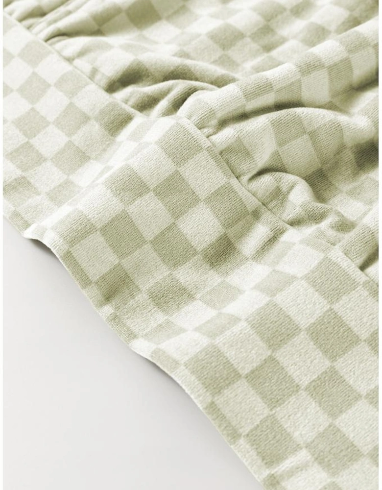 Green Checkered Print Kangaroo Pocket Drawstring Hoodie