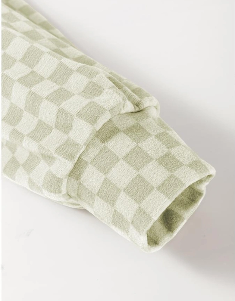 Green Checkered Print Kangaroo Pocket Drawstring Hoodie