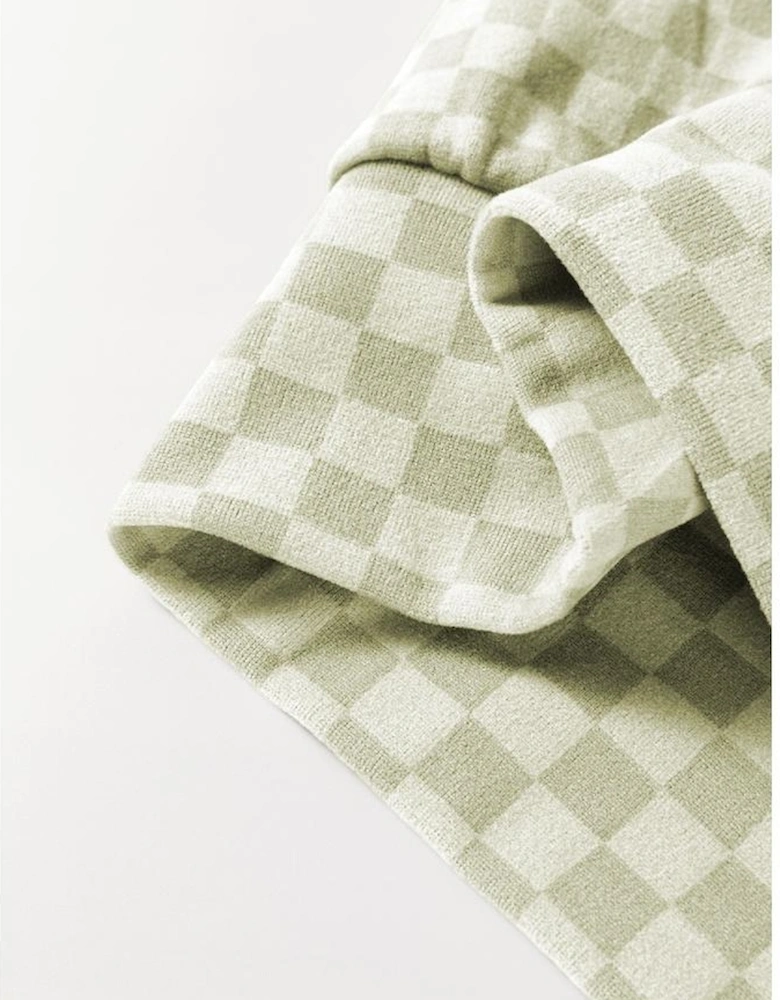 Green Checkered Print Kangaroo Pocket Drawstring Hoodie