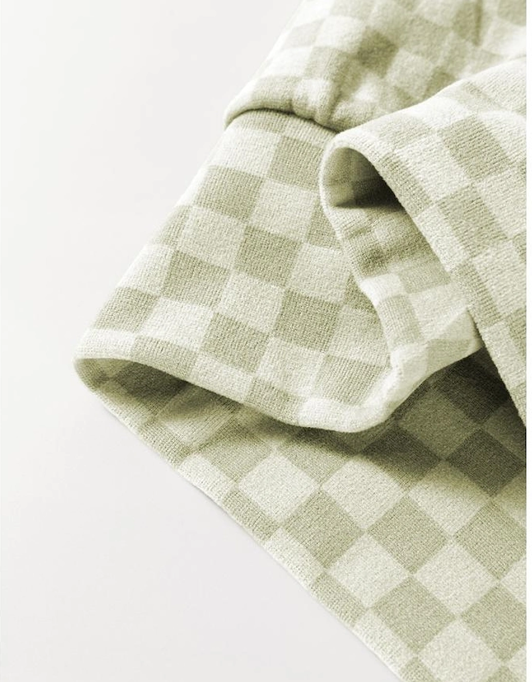 Green Checkered Print Kangaroo Pocket Drawstring Hoodie