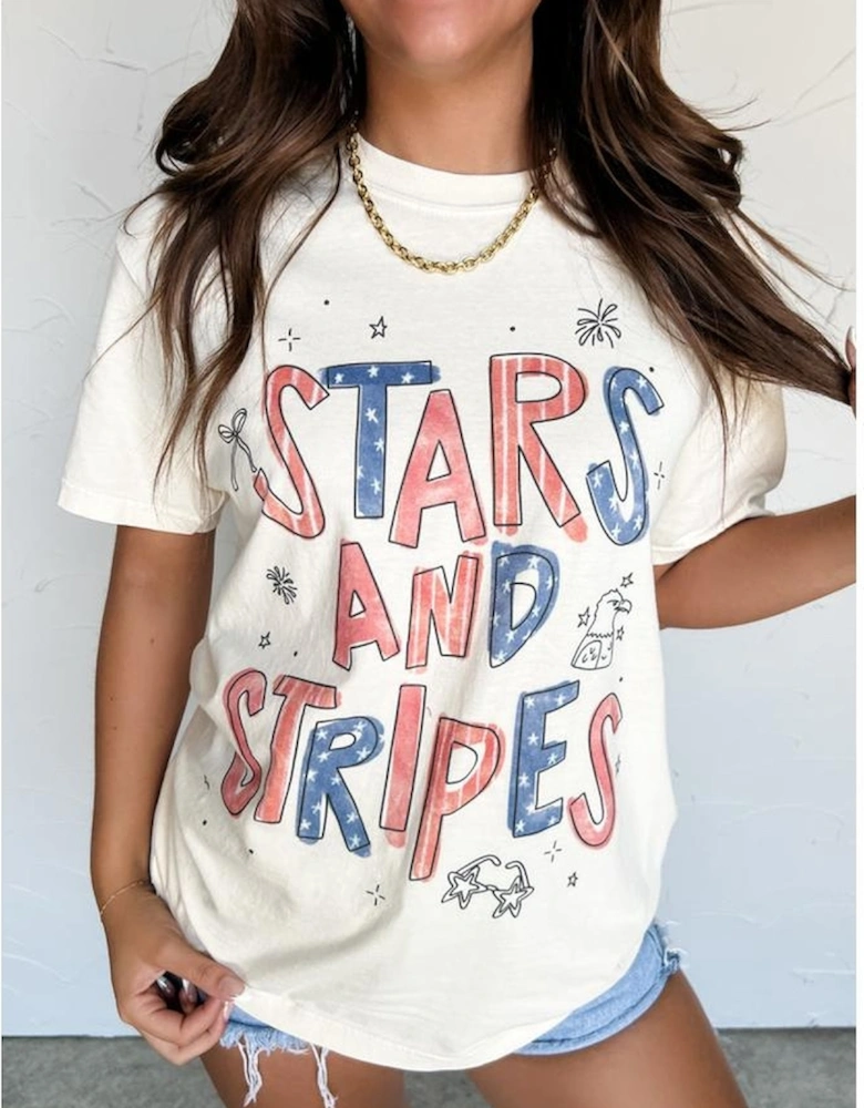 White STARS AND STRIPES Crew Neck Graphic Tee