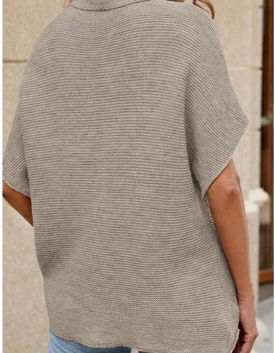 Apricot High Neck Short Bat Sleeve Sweater