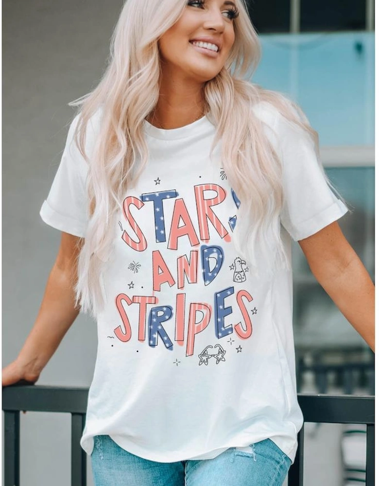 White STARS AND STRIPES Crew Neck Graphic Tee
