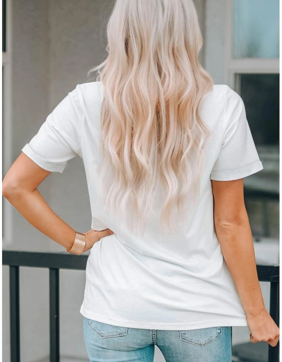 White STARS AND STRIPES Crew Neck Graphic Tee