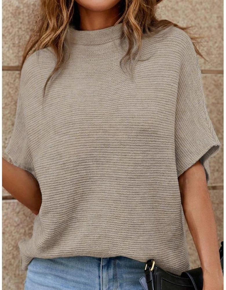 Apricot High Neck Short Bat Sleeve Sweater