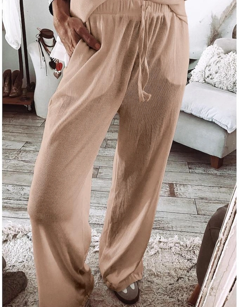 Parchment Textured Long Sleeve T Shirt and Pants Lounge Set