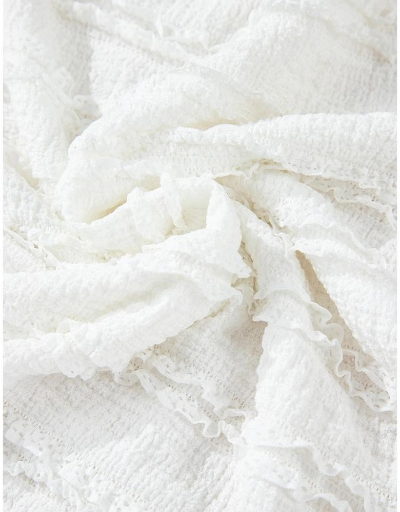 White Frilled Lace Trim Bubble Sleeve Blouse