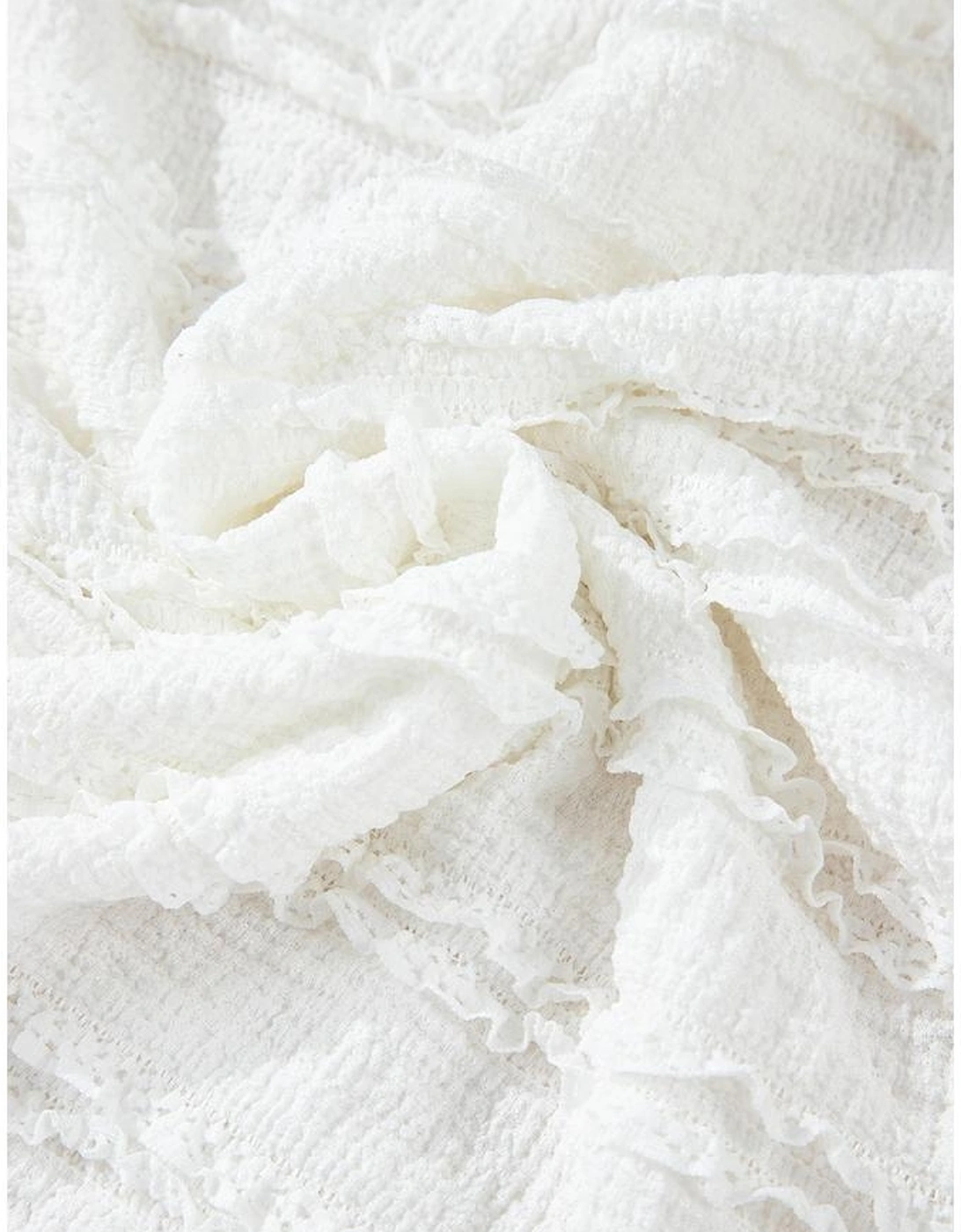 White Frilled Lace Trim Bubble Sleeve Blouse