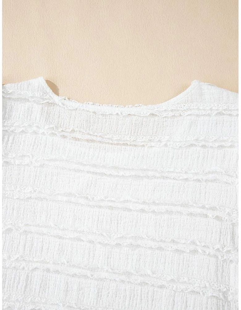 White Frilled Lace Trim Bubble Sleeve Blouse