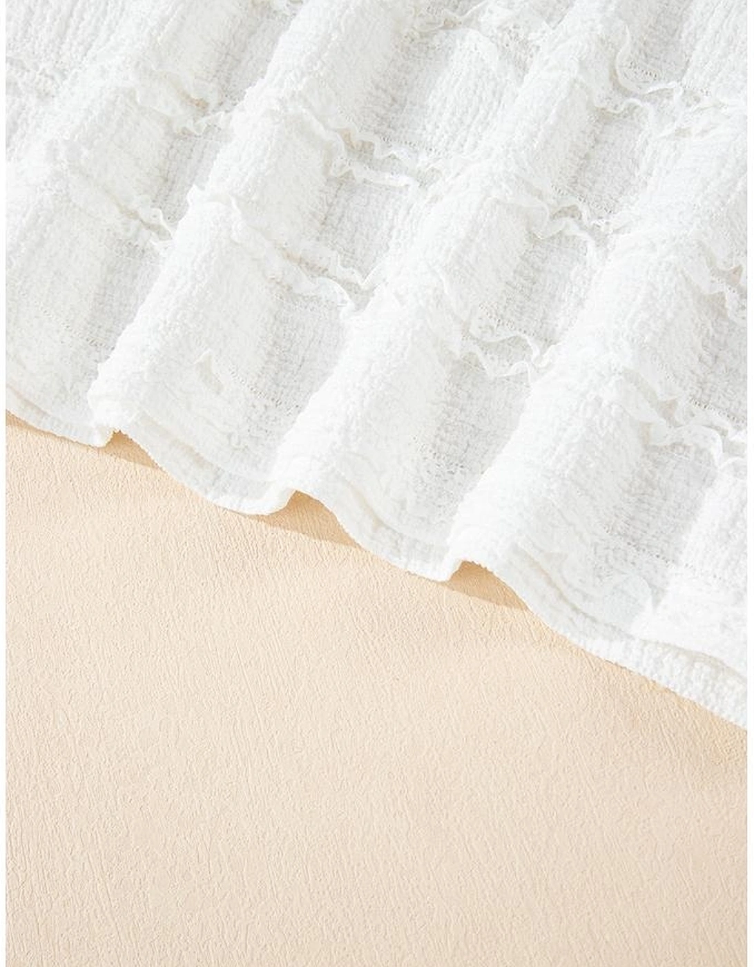 White Frilled Lace Trim Bubble Sleeve Blouse