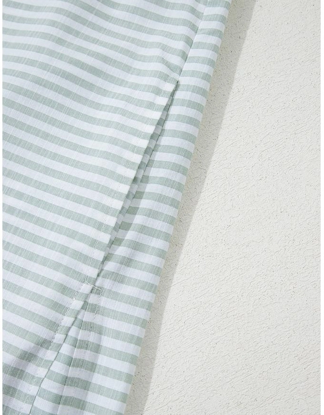 White Stripe Collared V Neck Chest Pocket Long Sleeve Beach Cover up