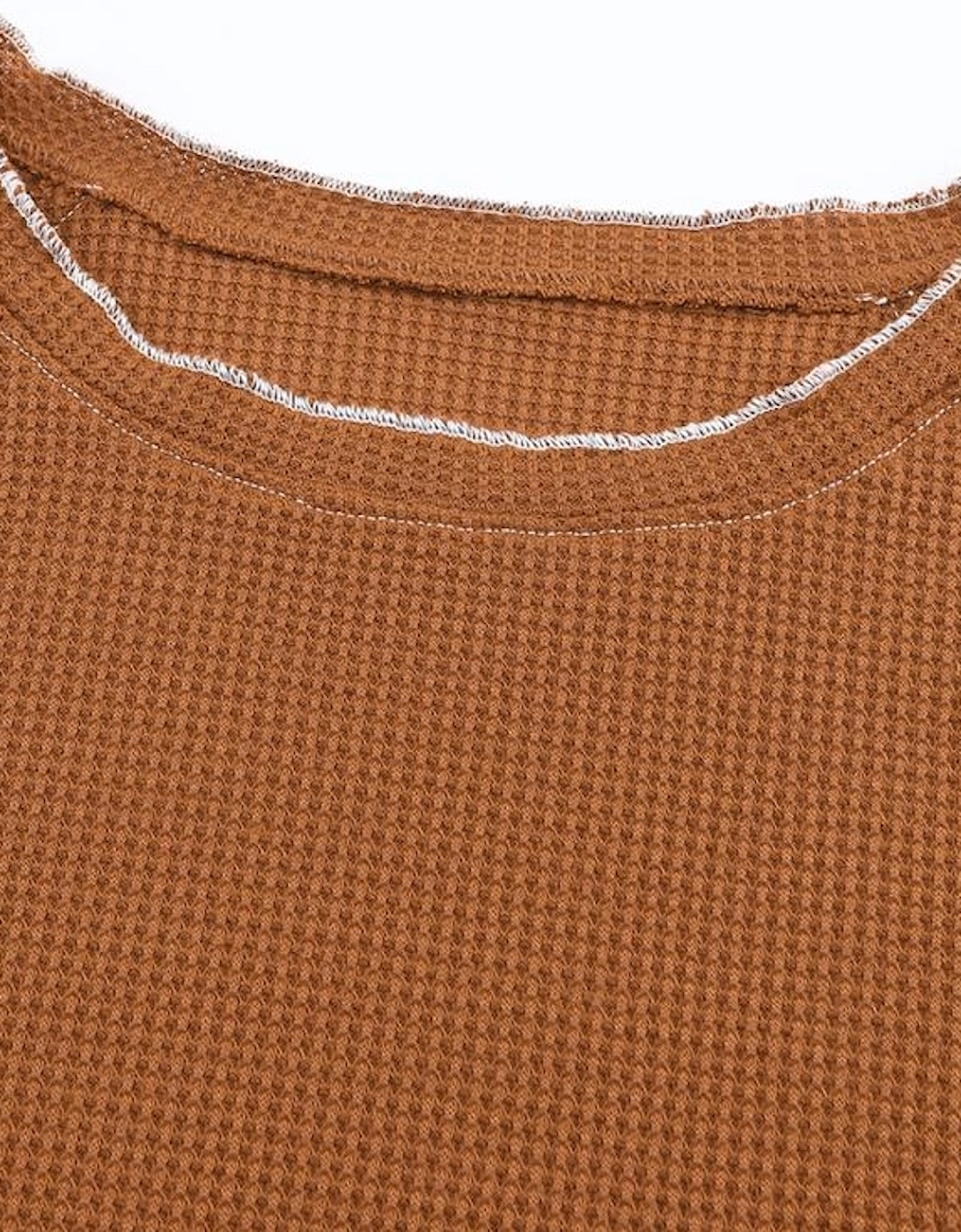 Brown Textured Round Neck Long Sleeve Top