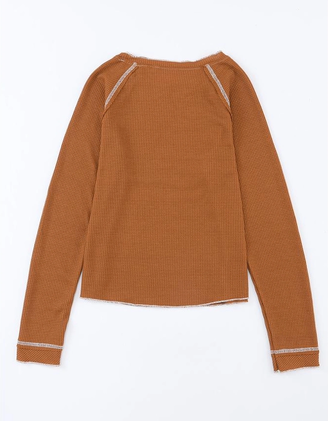 Brown Textured Round Neck Long Sleeve Top
