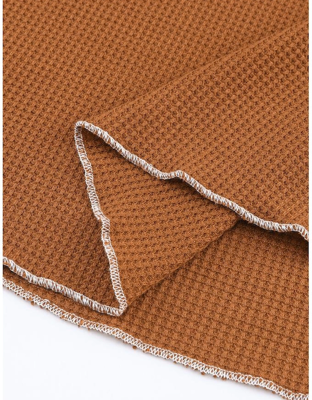 Brown Textured Round Neck Long Sleeve Top