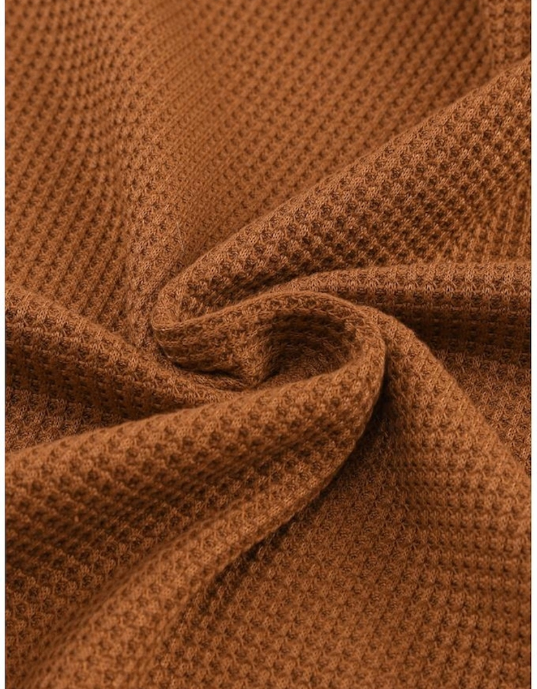 Brown Textured Round Neck Long Sleeve Top