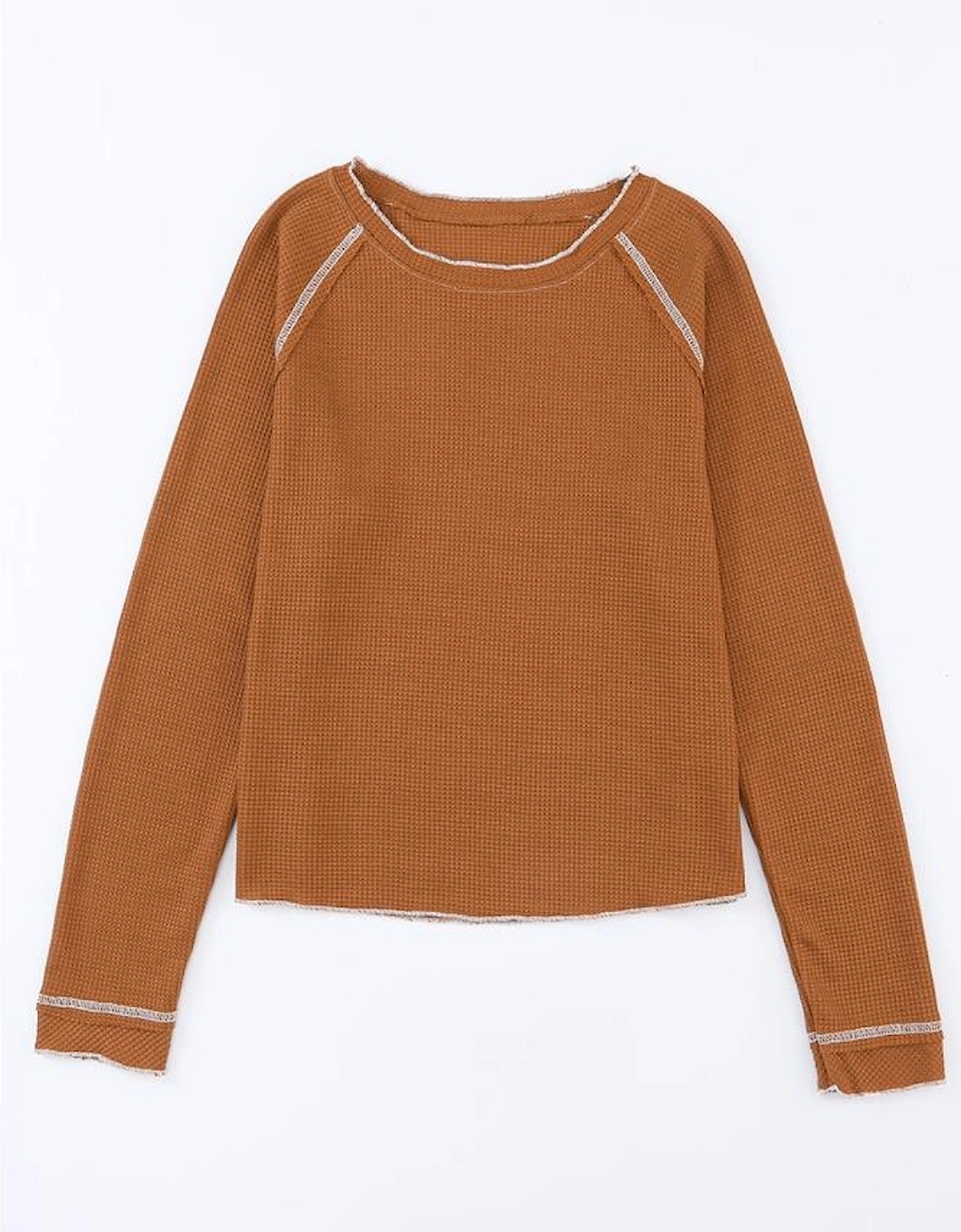 Brown Textured Round Neck Long Sleeve Top