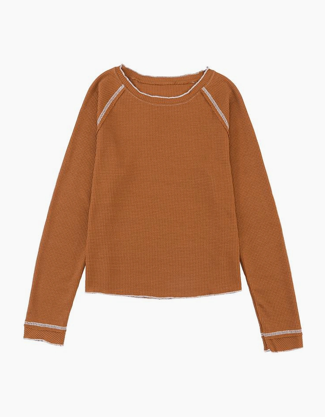 Brown Textured Round Neck Long Sleeve Top