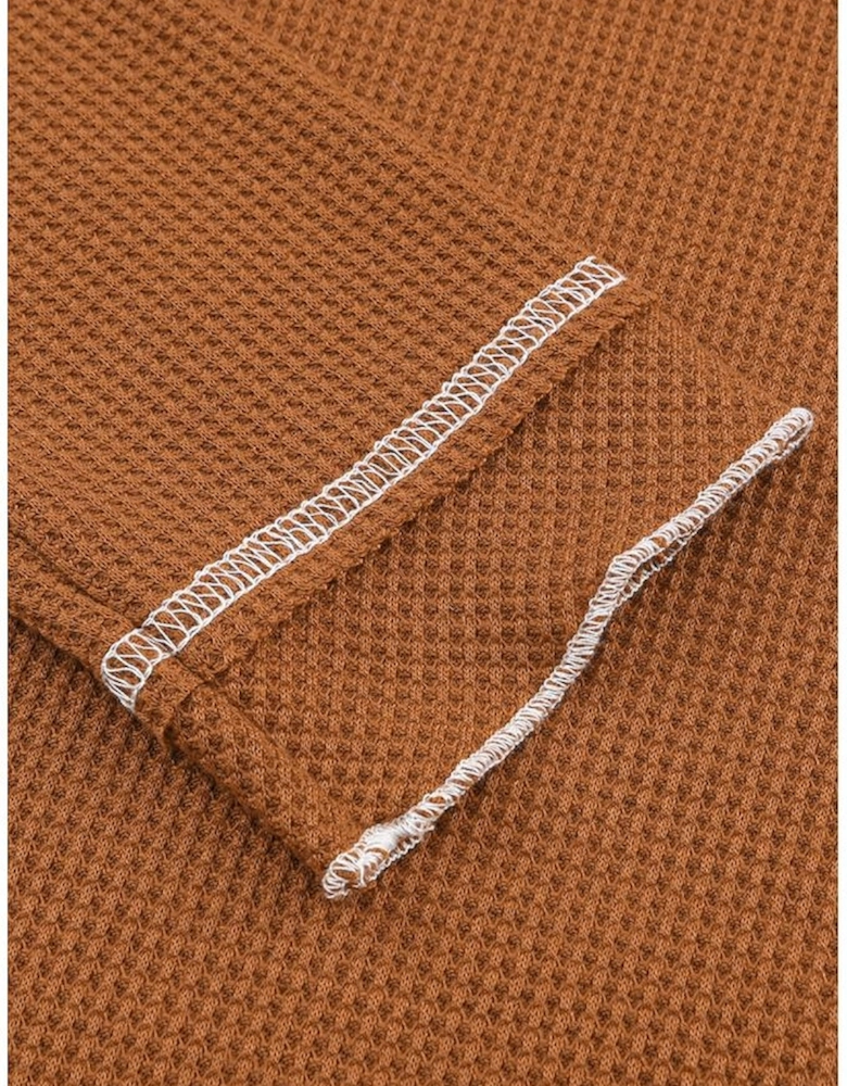 Brown Textured Round Neck Long Sleeve Top