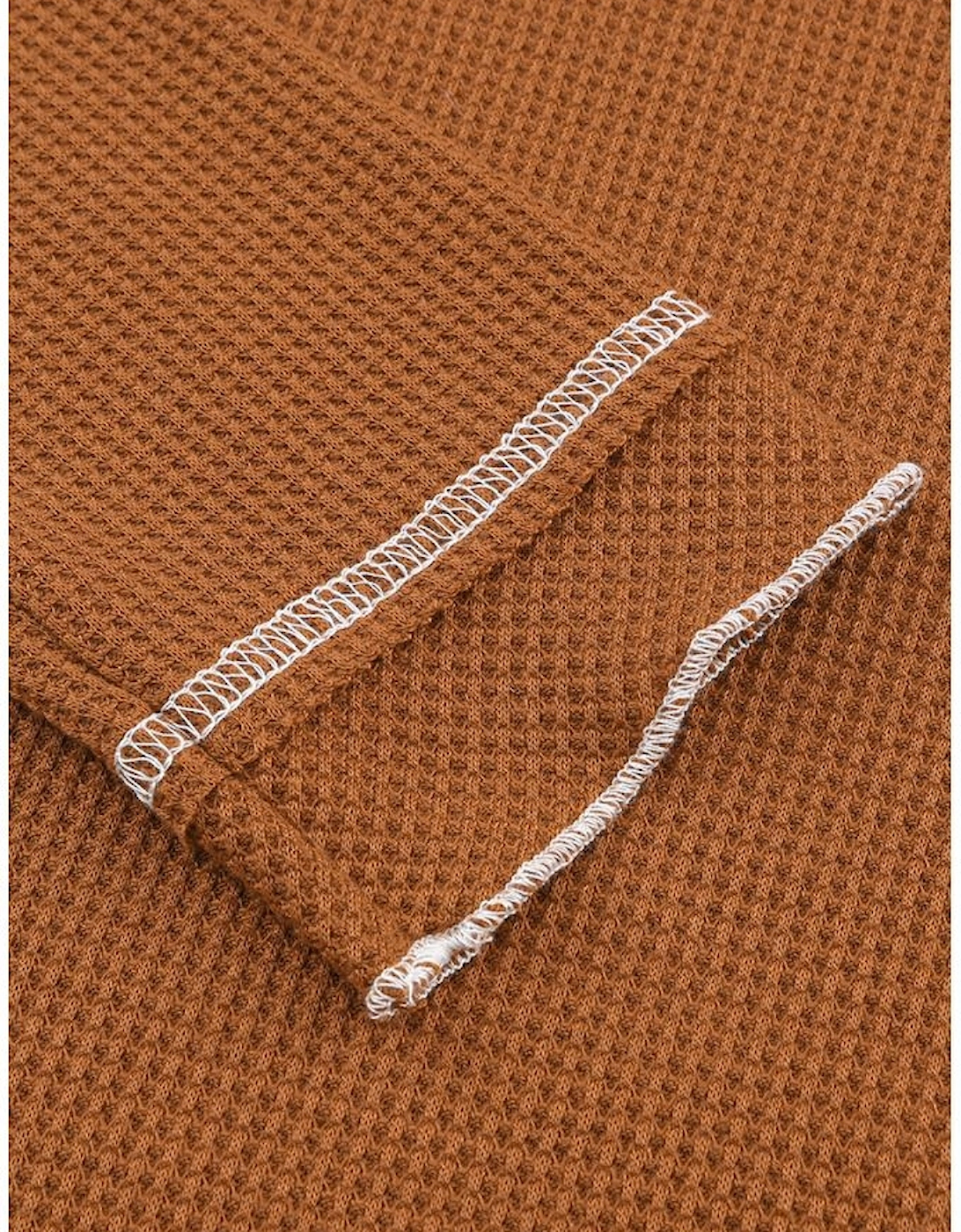 Brown Textured Round Neck Long Sleeve Top